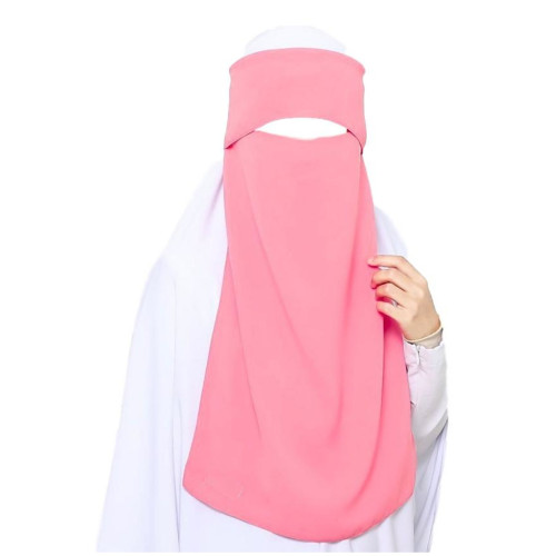 One Layer Niqab Coral with Flap (Hidden Eyes) Long